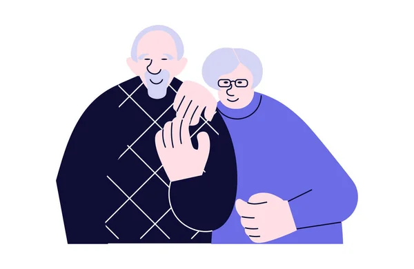 Ηλικιωμένοι ζευγάρι οικογένεια άνθρωποι μαζί. Ο πρεσβύτερος αγκαλιάζει τη γυναίκα του — Φωτογραφία Αρχείου