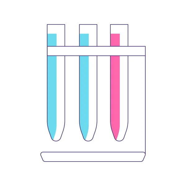 Gestell mit chemischen Reagenzgläsern. Wissenschaft, Chemie und Exploration Symbol. — Stockvektor