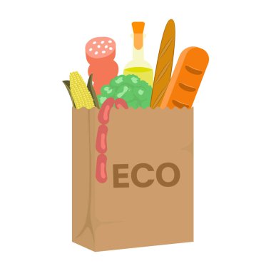 Yiyecek dolu alışveriş. ECO çanta ön görünüm.
