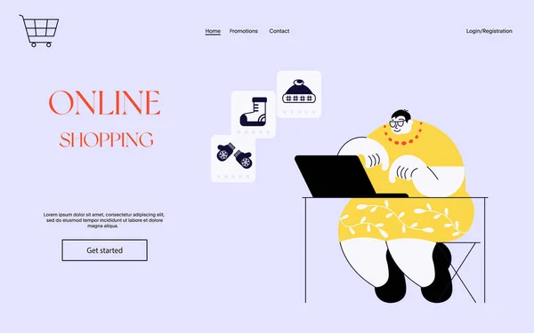 Processo di shopping online. Donna anziana che acquista beni in internet store — Foto Stock