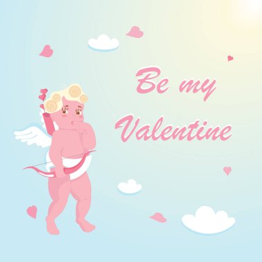 Sevimli bebek aşk tanrısı mavi gökyüzü arka planında izole edilmiş.