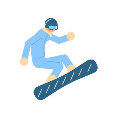 Snowboardcu beyaz arkaplanda bir hile atlayışı yapıyor.