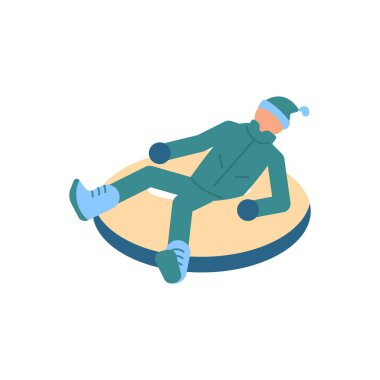 Beyaz arka planda izole edilmiş kar borularına binen bir adam.