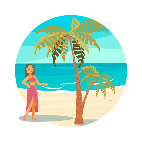 Persone in vacanza estiva. Ragazza in bikini sulla spiaggia. — Vettoriale Stock