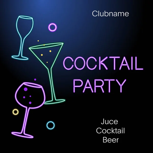 Flyer für die nächtliche Cocktailparty. Leuchtreklame, helles Alkoholschild — Stockvektor