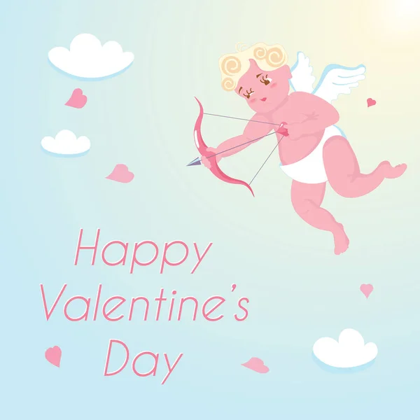 Cute baby Cupid isolated on blue sky background. — Stock Vector