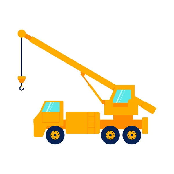 Construção caminhão guindaste laranja vista lateral isolado no fundo branco — Vetor de Stock