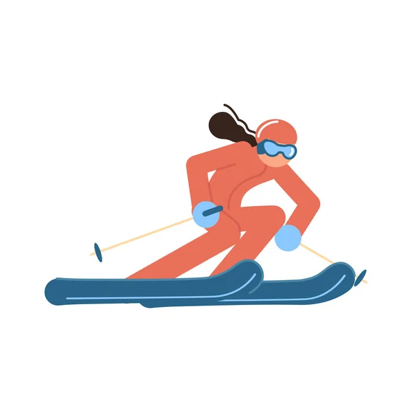 卡通片滑雪者在运动中，与白色背景隔离 — 图库矢量图片