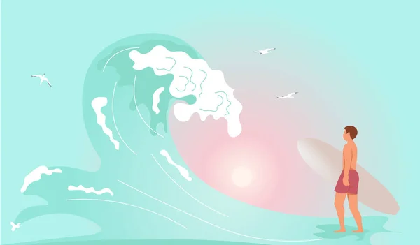 波の波を見てサーフボードでサーファー — ストックベクタ