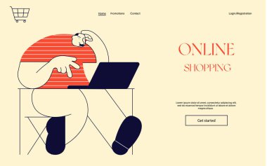 Online alışveriş süreci. İnternet mağazasından mal alan yaşlı bir adam