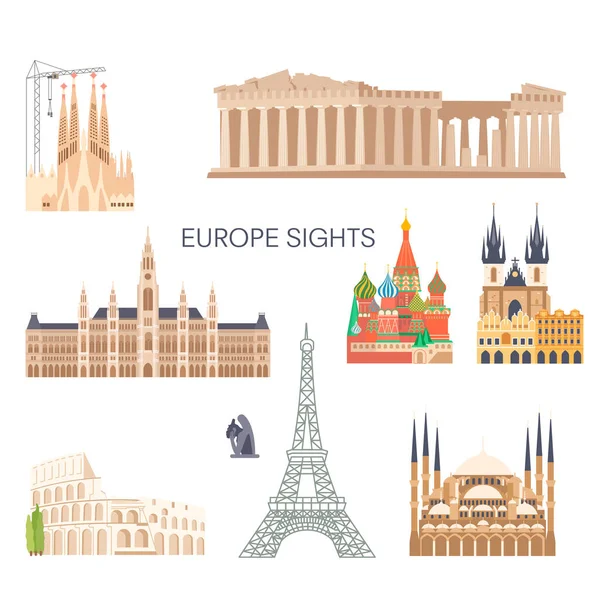 Symbole głównych miast europejskich na białym tle — Zdjęcie stockowe
