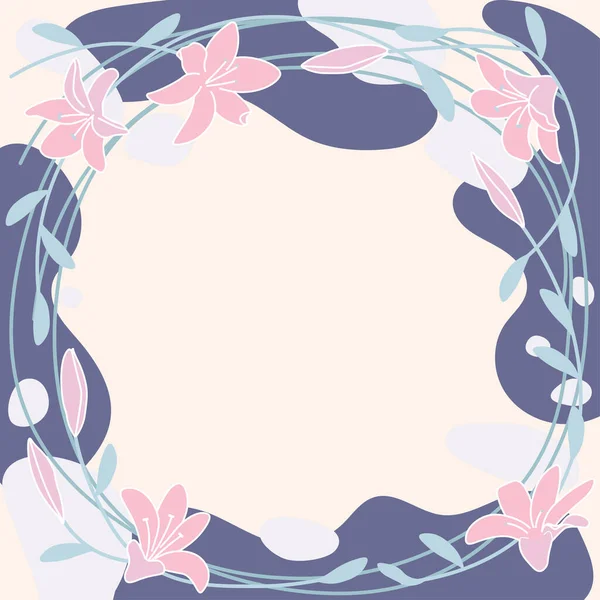 Quadratische Kunstvorlage mit Blumenrahmen, floralen und geometrischen Elementen — Stockfoto