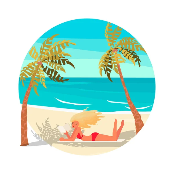 Persone in vacanza estiva. Ragazza in bikini sulla spiaggia. — Vettoriale Stock