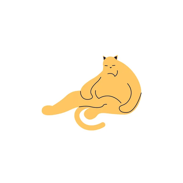 Ginger silhouette of fat cat sitting on the butt isolated — Stock vektor