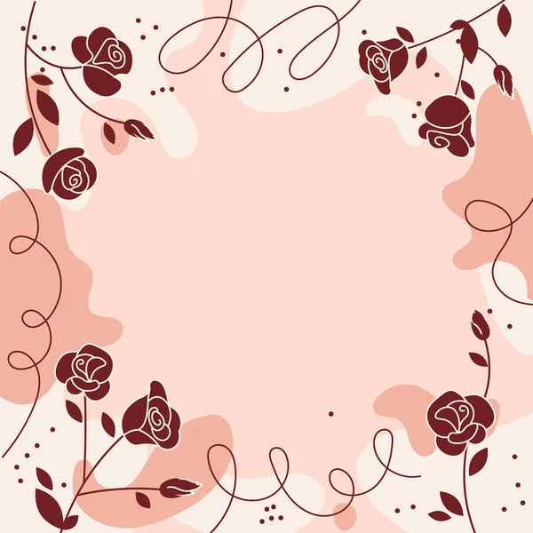 Modello di arte quadrata con cornice di fiori di rosa bordeaux — Vettoriale Stock