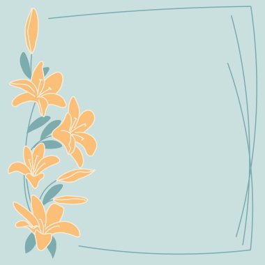 Çiçek çerçeveli kare sanat şablonu, çiçek ve geometrik elementler