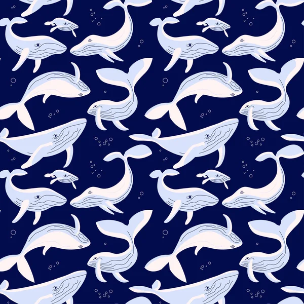 Seamless underwear pattern with whales on dark blue background — Stock Photo, Image