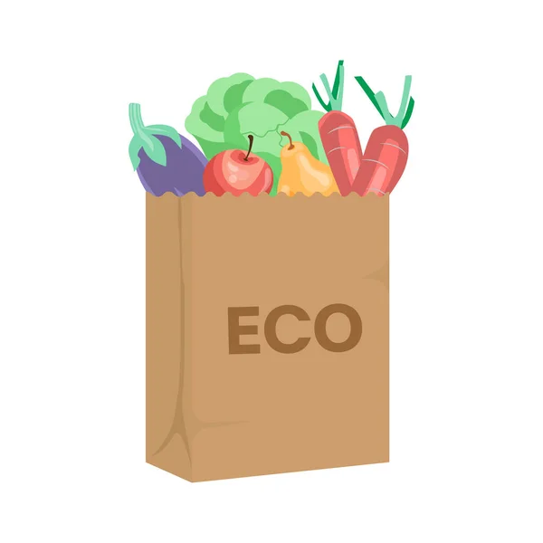 Shopping full av mat ECO väska framifrån — Stockfoto