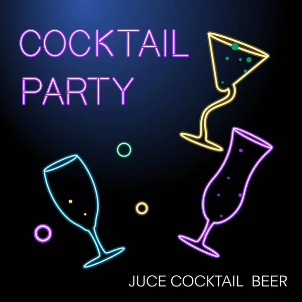 Leták na noční koktejlový večírek. Neonový nápis, jasný nápis alkoholik — Stock fotografie