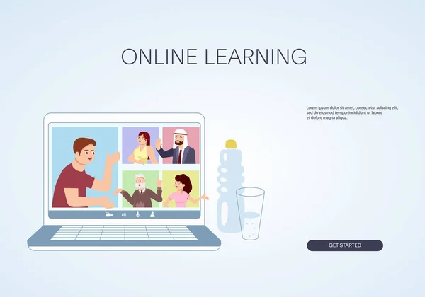 オンライン学習付きWebバナーテンプレート — ストックベクタ