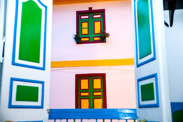 Colorful doors and windows in Salento a beautiful small town located at the Quindio region in Colombia