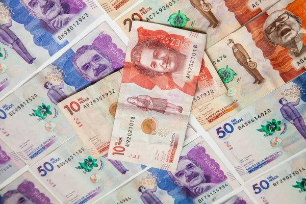 Grupo Notas Colombianas Dinheiro Colombiano Contexto Financeiro — Fotografia de Stock