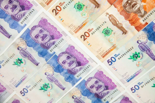 Grupo Notas Colombianas Dinheiro Colombiano Contexto Financeiro — Fotografia de Stock