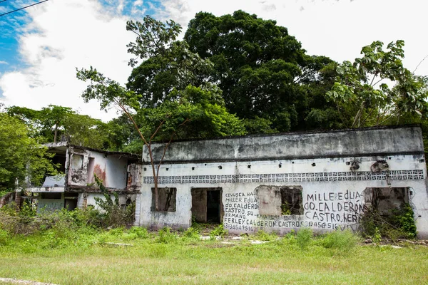 ARMERO, COLOMBIA - Mayıs 2022: 1985 'te Nevado del Ruiz Volkanı' nın yol açtığı trajedinin ardından Armero Kasabası 'nın ağaçlar ve doğa ile kaplı yıkılmış evlerinin kalıntıları
