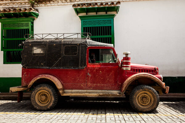 Traditional off road vehicle used for the transport of people and goods in rural areas in Colombia