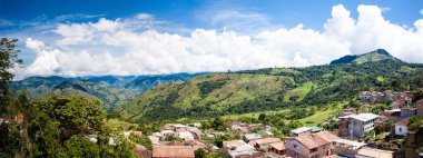 Panoramic view of the beautiful mountains of the Southwestern Antioquia seen from a viewpoint at the small town of Tititribi in Colombia