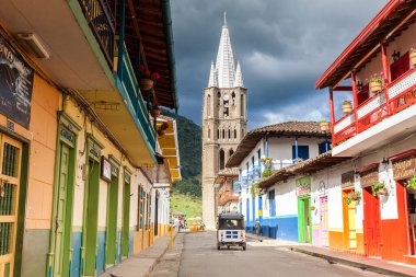 JARDIN, COLOMBIA - NOVEMBER, 2017: View of one of the beautiful streets of the small town of Jardin in the Southwestern Antioquia in Colombia