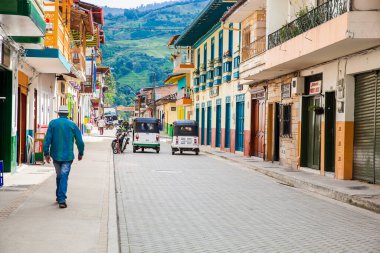 JARDIN, COLOMBIA - NOVEMBER, 2017: Beautiful street of the colonial town of Jardin in the Southwestern Antioquia in Colombia