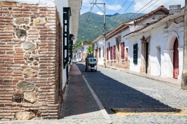 SANTA FE DE ANTIOQUIA, , COLOMBIA - NOVEMBER, 2017: Beautiful antique streets of the colonial town of Santa Fe de Antioquia in Colombia