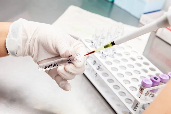 Bilim adamı laboratuvarda akış sitometrik analizi için örnekler hazırlıyor.