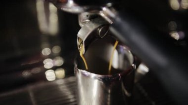 Profesyonel kahve makinesinden fincana americano ya da espresso dökmek. Sabahleyin kavrulmuş sade kahve.