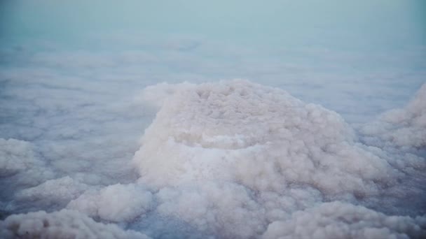 近距离观察以色列死海中的盐分。天然形成的盐石 — 图库视频影像