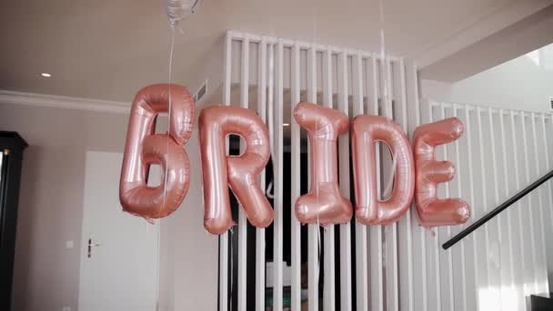 Bridal Morning Word Bride Balloons Hanging Wall Letters Word Bride — Vídeos de Stock