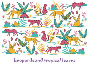 Leoparlar ve tropikal yapraklı şort deseni