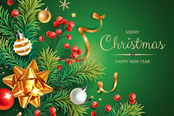 Οριζόντια Πανό Πολύχρωμα Χριστουγεννιάτικα Σύμβολα Χριστουγεννιάτικο Δέντρο Μούρα Μπάλες Σερπεντίνες — Διανυσματικό Αρχείο