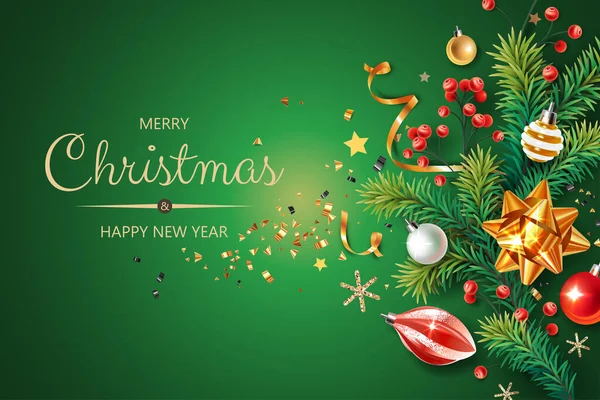 Οριζόντια Πανό Πολύχρωμα Χριστουγεννιάτικα Σύμβολα Χριστουγεννιάτικο Δέντρο Μούρα Μπάλες Σερπεντίνες — Διανυσματικό Αρχείο