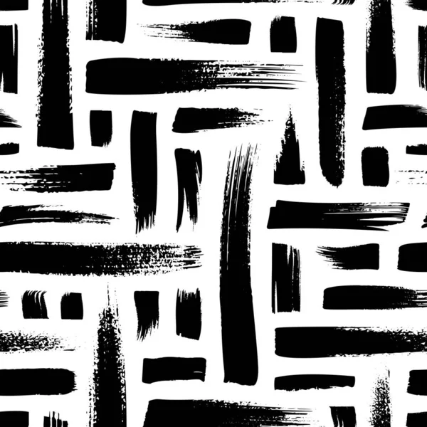 Бесшовный Полосатый Узор Черными Горизонтальными Вертикальными Линиями Изолированными Белом Фоне — стоковый вектор
