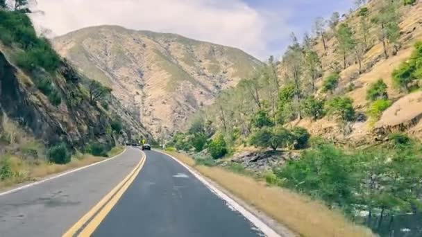 View Road Mountains California Windshield Car Trip Yosemite National Park — Stock Video