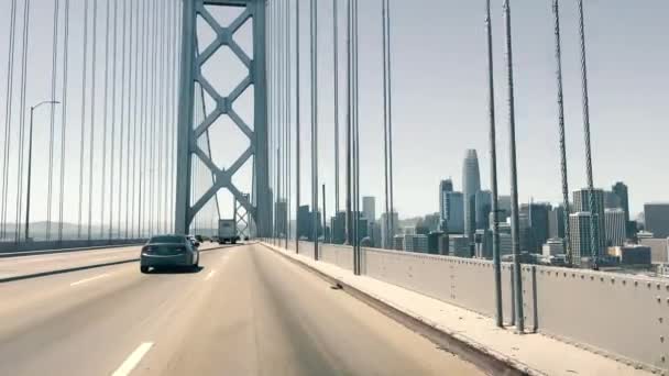 View Windshield Car Driving Oakland Bay Bridge San Francisco View — Stockvideo