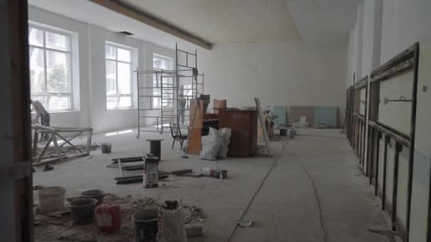 Repair Construction Work Large Room Large Office Space Large Windows — Vídeos de Stock