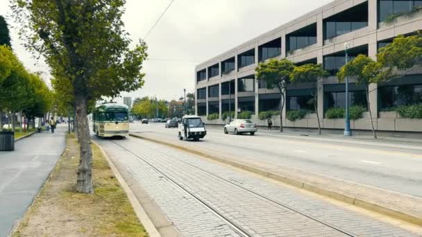 San Francisco August 2022 Green Old Streetcar San Francisco Moving — Stock Video