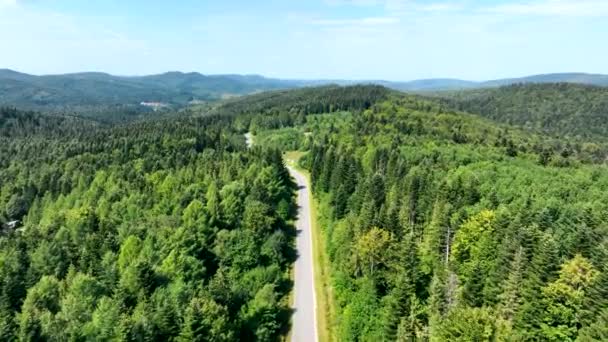 Vista Aérea Uma Estrada Vazia Sem Carros Passando Pelas Montanhas — Vídeo de Stock