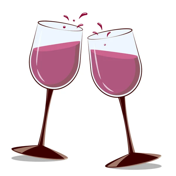 两个装有红葡萄酒的扁平矢量杯 — 图库矢量图片