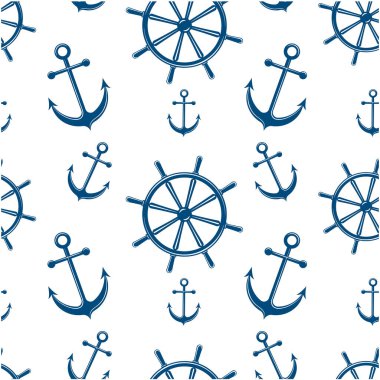 Çapaları ve deniz gemisinin direksiyonuyla şeffaf bir arkaplanda vektör deseni var..