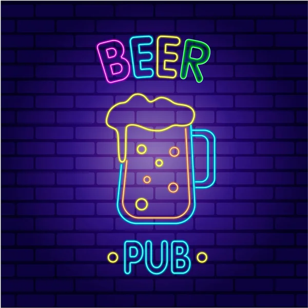 Vector Neon Glowing Sign Outdoor Advertising Night Beer Bar Isolated — Stock Vector