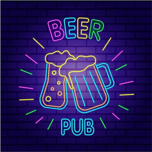 Vector Brillante Letrero Neón Para Publicidad Aire Libre Bar Cerveza — Vector de stock